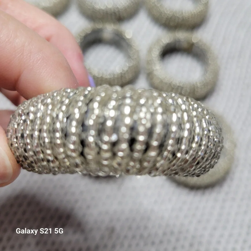 Set of 9 Silver Beaded Napkin Rings Clear Seed Bead Table Decor 2 Inch Metal